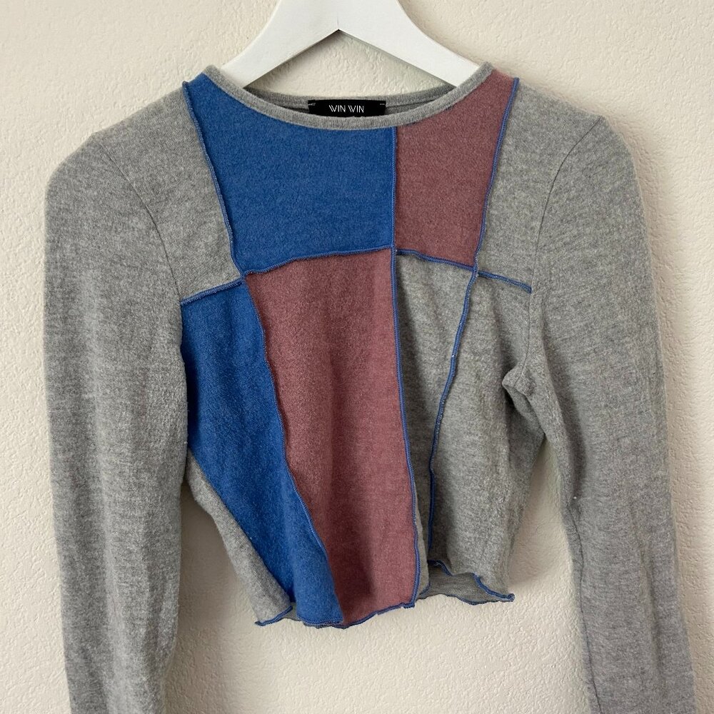 Color-Block Long-Sleeve Sweater Shirt